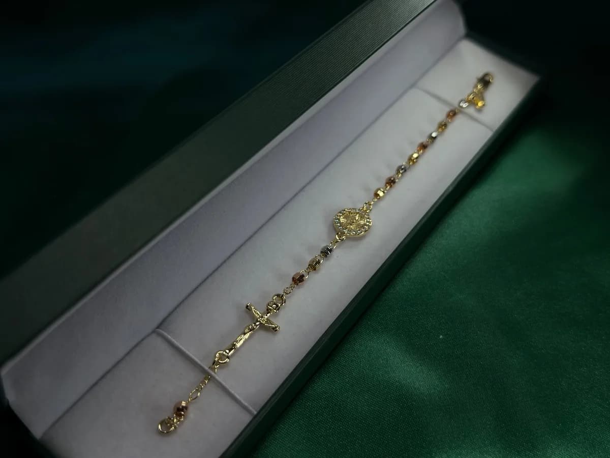 Pulsera Cruz Dorada Chapa de Oro 18k