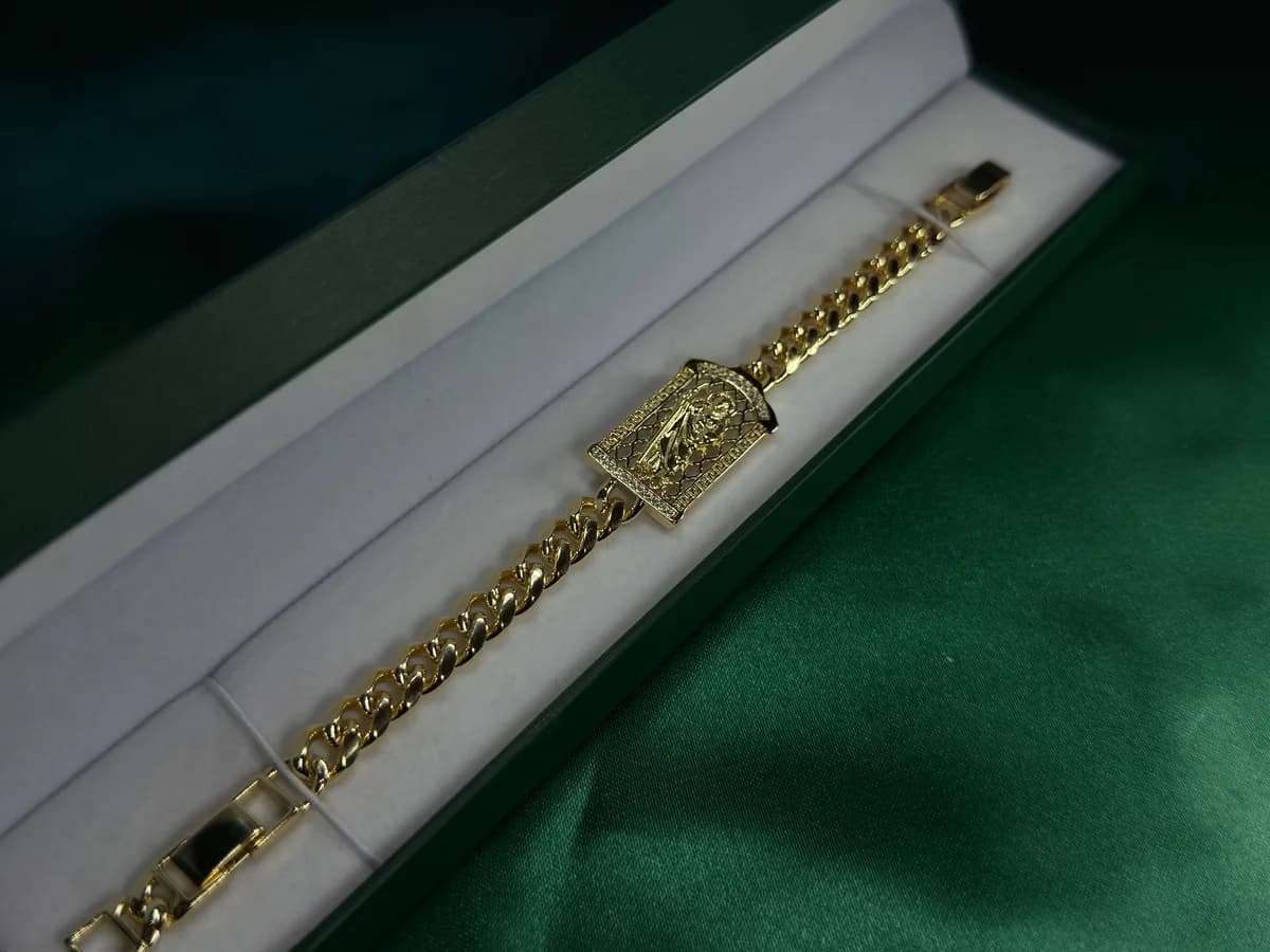 Pulsera Cadena Ancha con Placa de Medusa Chapa de Oro — vista 2