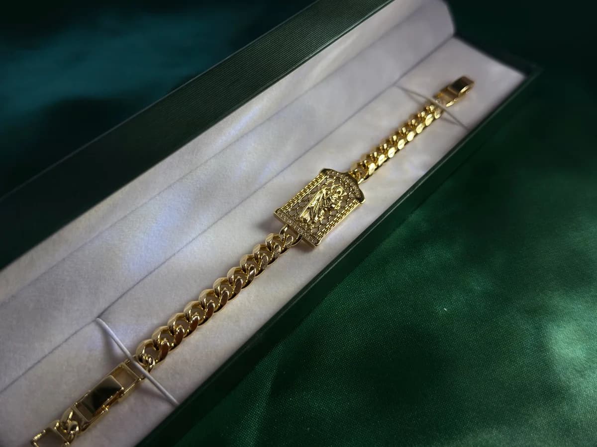 Pulsera Cadena Ancha con Placa de Medusa Chapa de Oro — vista 5