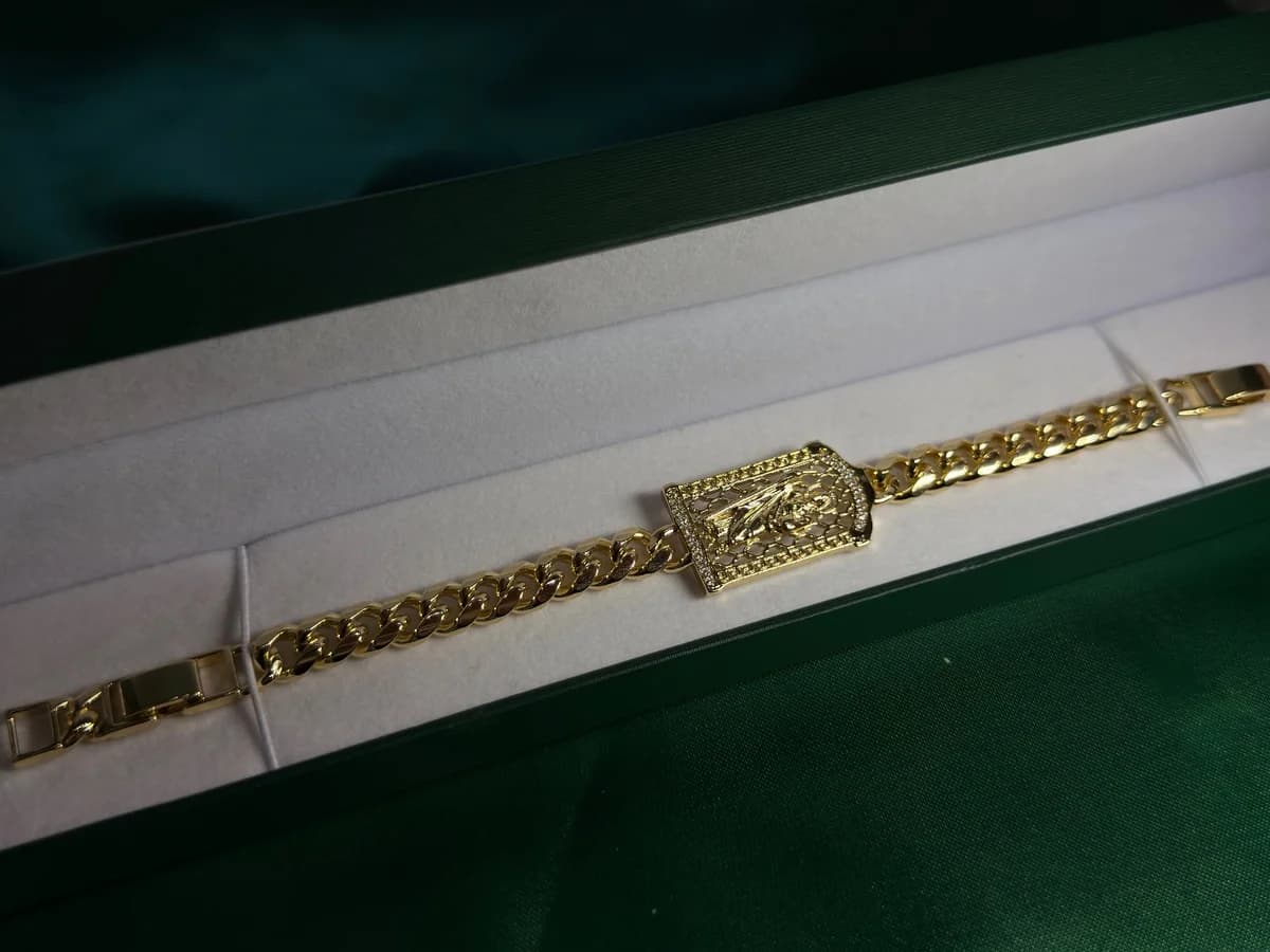 Pulsera Cadena Ancha con Placa de Medusa Chapa de Oro — vista 7