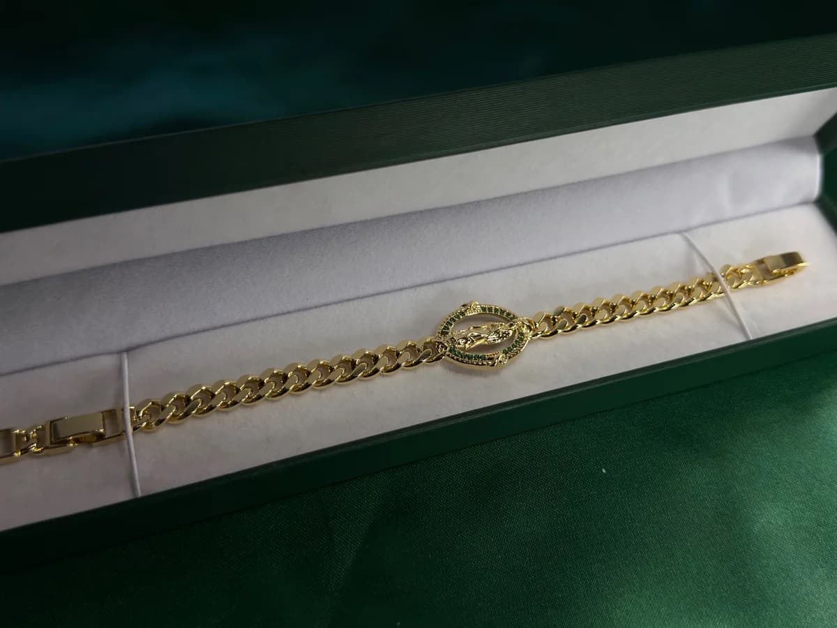 Pulsera Dorada Curb y Aro Oval Chapa de Oro — vista 3