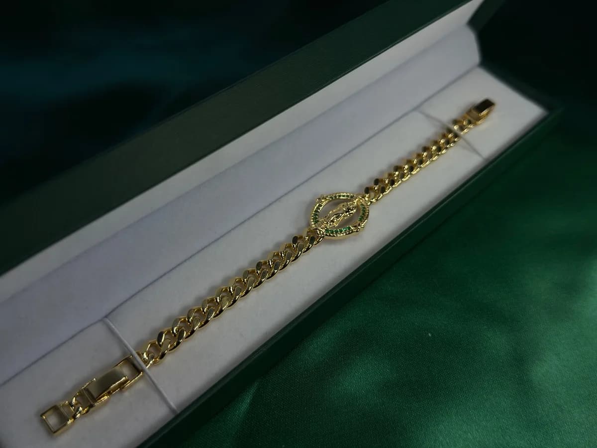 Pulsera Dorada Curb y Aro Oval Chapa de Oro — vista 6