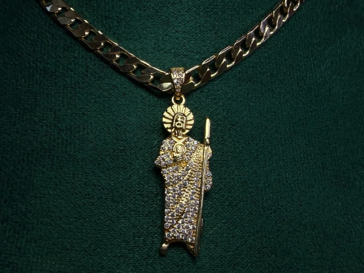 Dije San Judas Tadeo Brillante Chapa de Oro 18k — vista 6