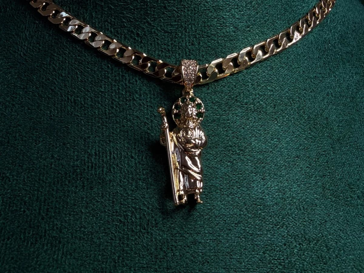 Dije San Judas Turquesa Chapa de Oro 18k — vista 5