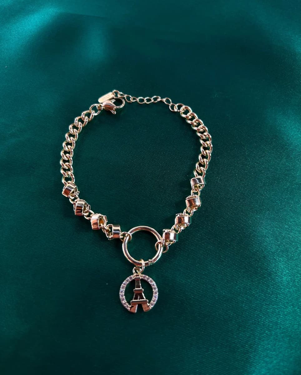 Pulsera Medalla Torre Eiffel Chapa de Oro 18k — vista 2