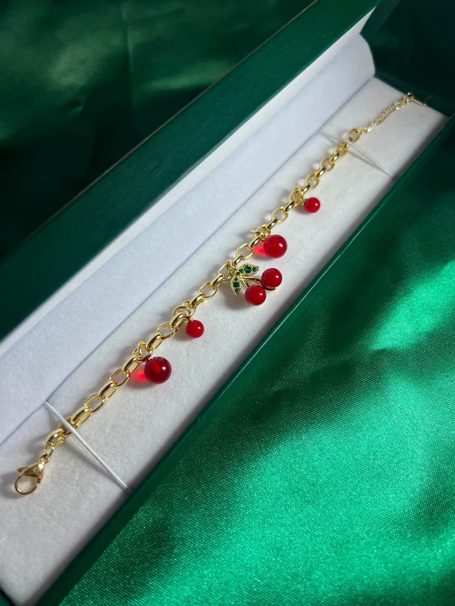 Pulsera Doble de Cerezas en Chapa de Oro 18k