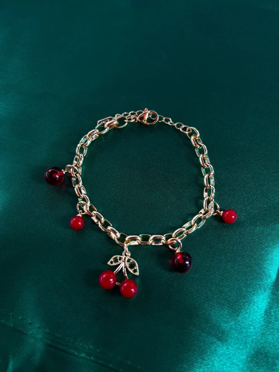 Pulsera Doble de Cerezas en Chapa de Oro 18k — vista 2