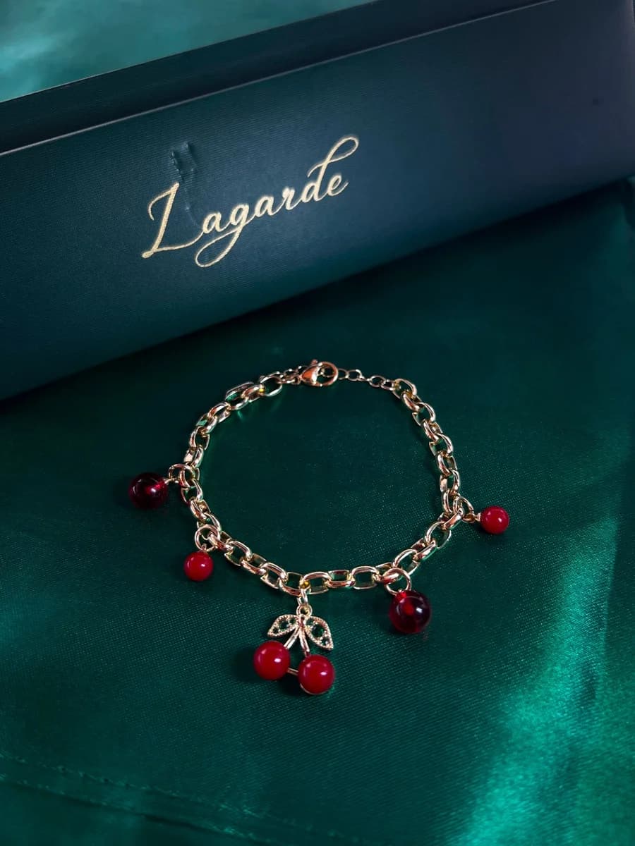 Pulsera Doble de Cerezas en Chapa de Oro 18k — vista 3