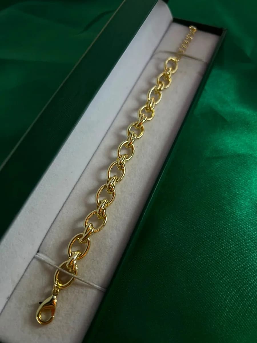 Pulsera Cadena Eslabon Ancho Chapa de Oro 18k
