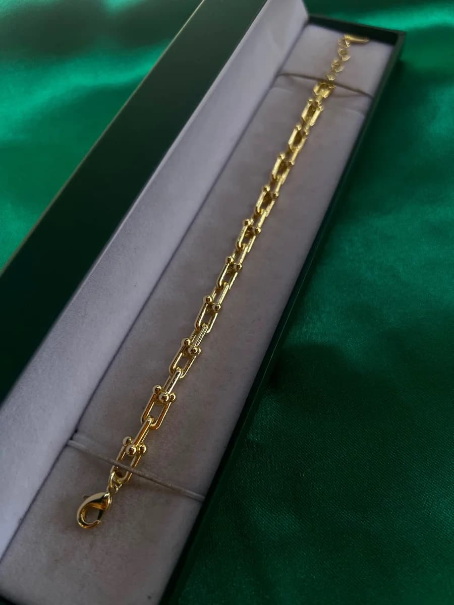 Pulsera Eslabones Trenzados Brillantes en Chapa de Oro 18k