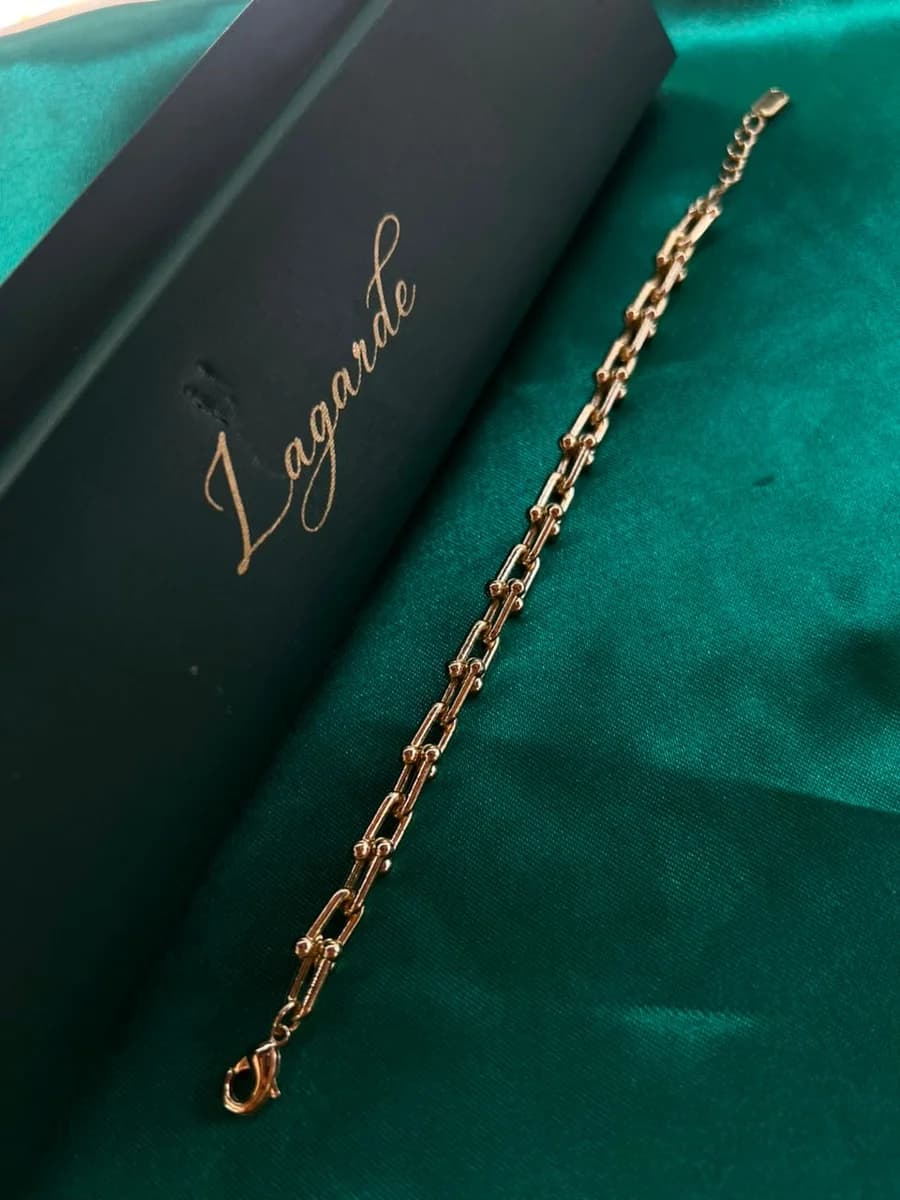 Pulsera Eslabones Trenzados Brillantes en Chapa de Oro 18k — vista 2
