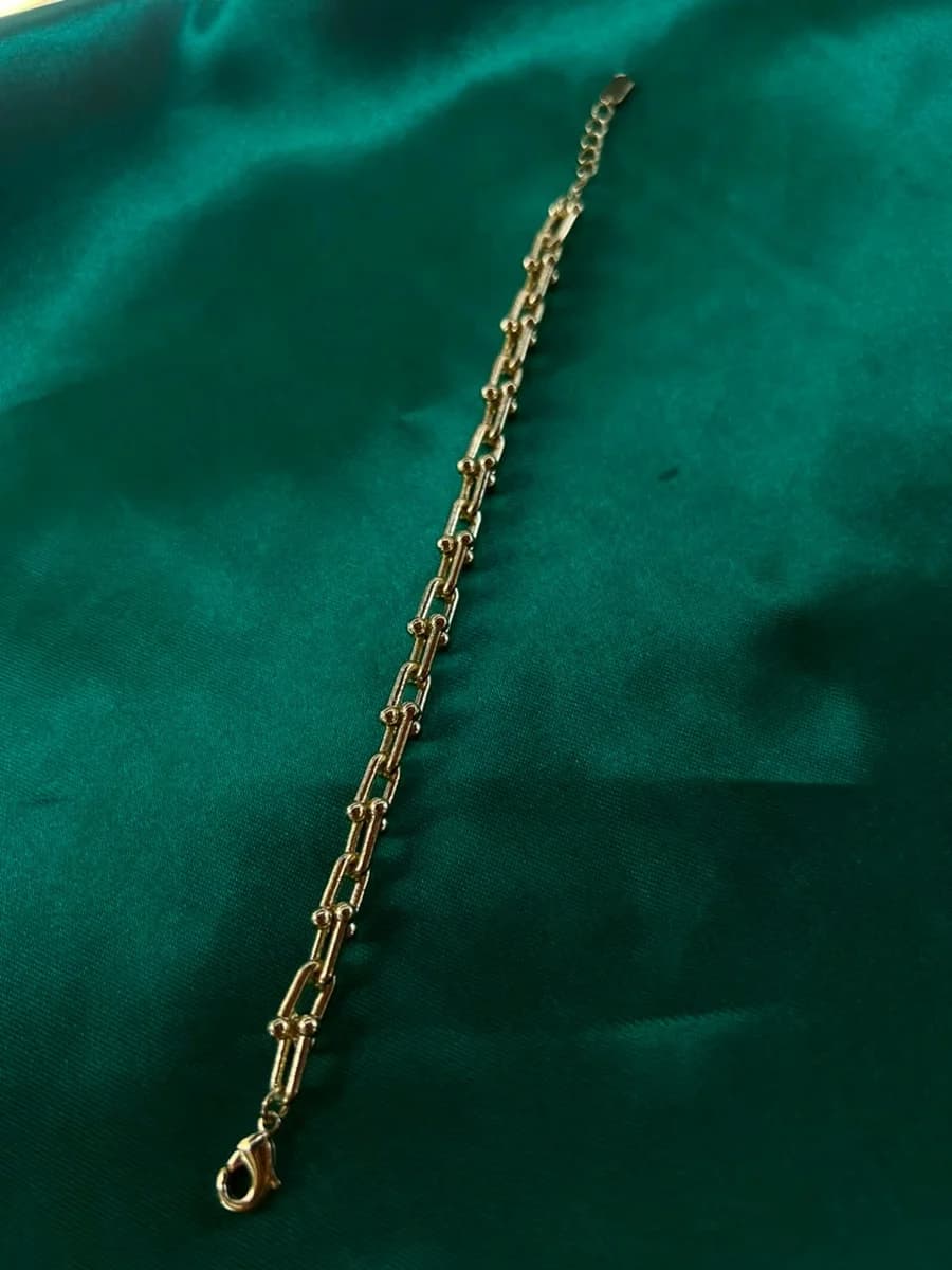 Pulsera Eslabones Trenzados Brillantes en Chapa de Oro 18k — vista 3