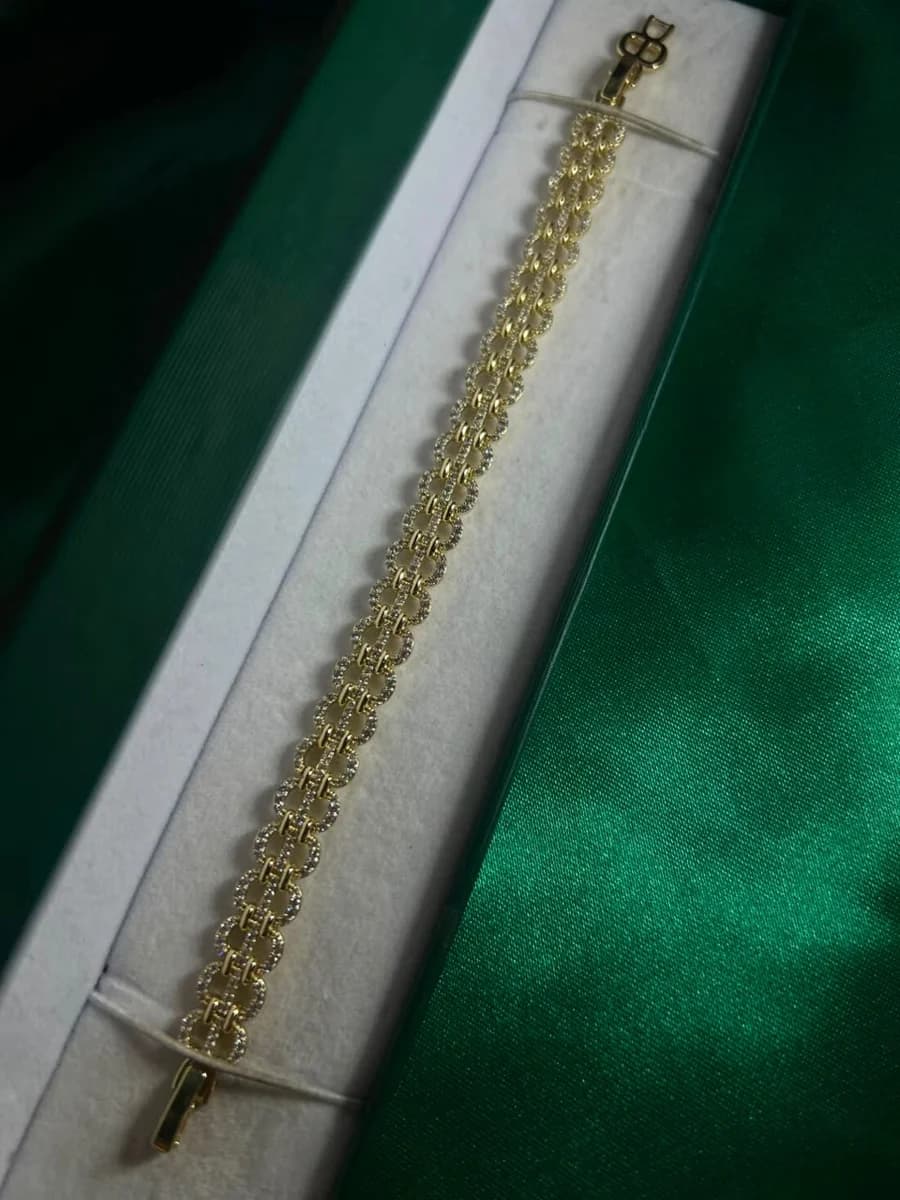 Pulsera Eslabones Ornamentados Finos en Chapa de Oro 18k
