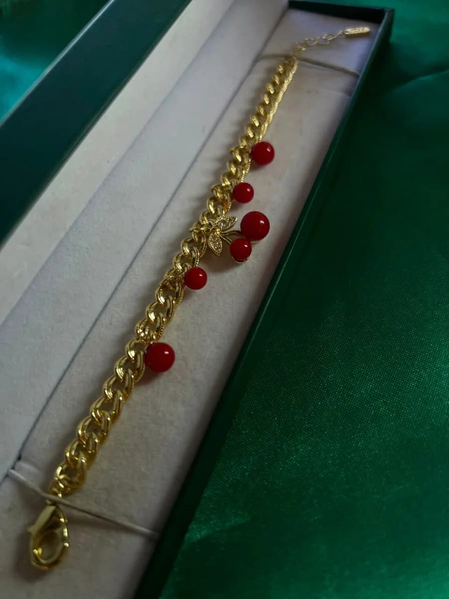 Pulsera Doble de Cerezas en Chapa de Oro 18k