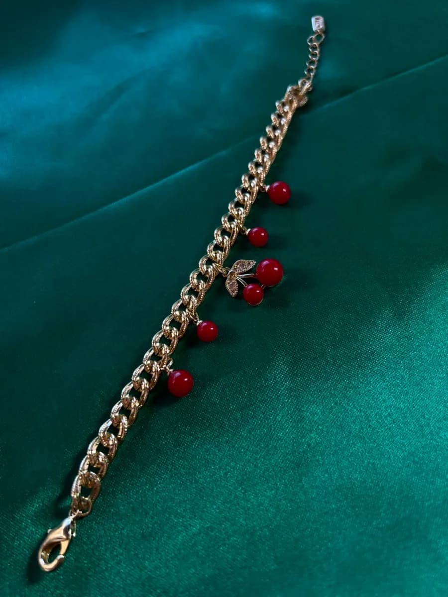 Pulsera Doble de Cerezas en Chapa de Oro 18k — vista 2