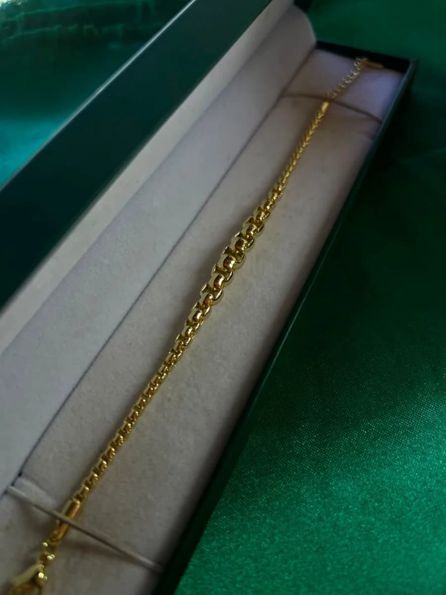Pulsera Eslabones Clásicos Brillantes en Chapa de Oro 18k