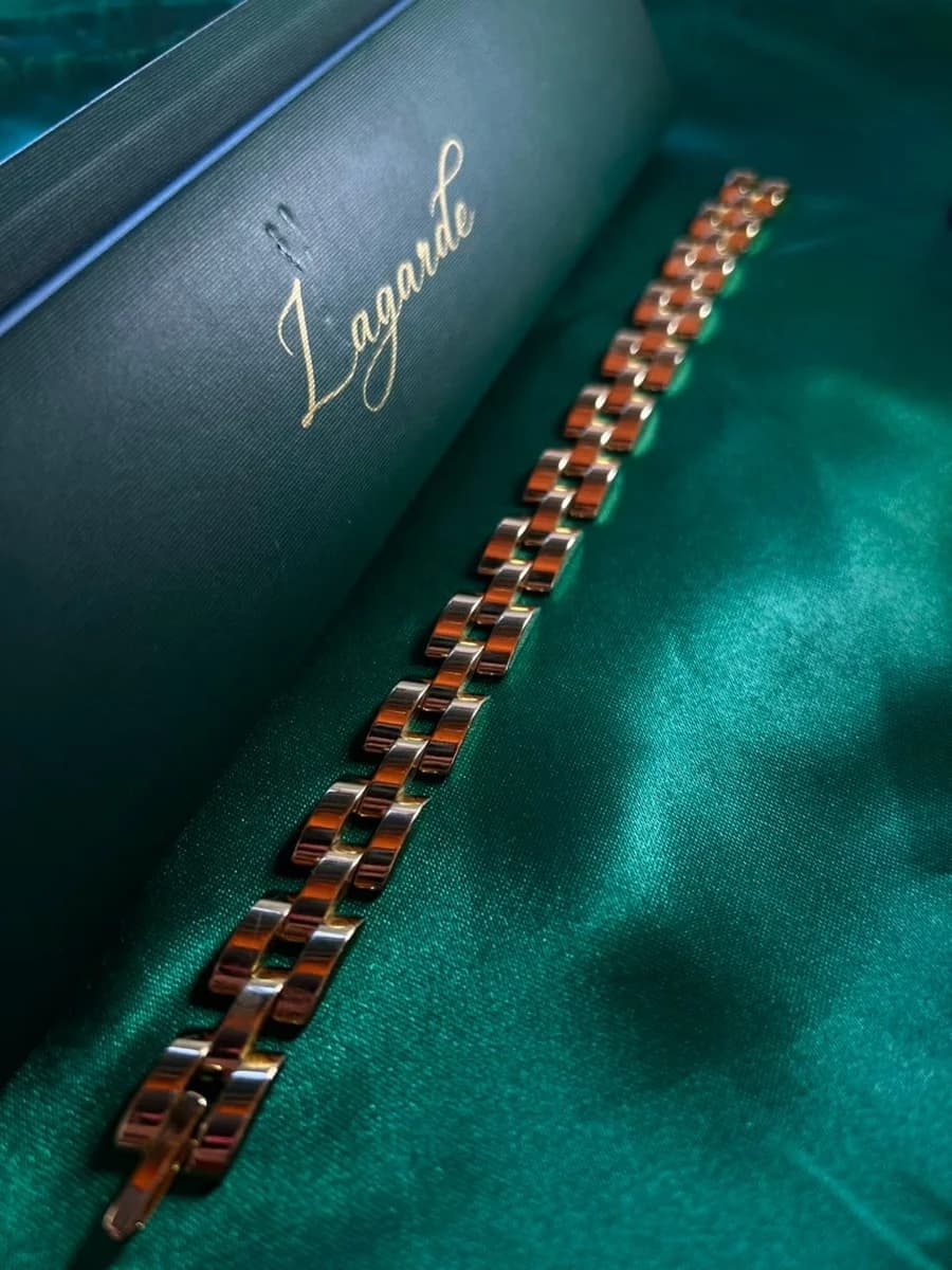 Pulsera Cubana Eslabones Anchos en Chapa de Oro — vista 2