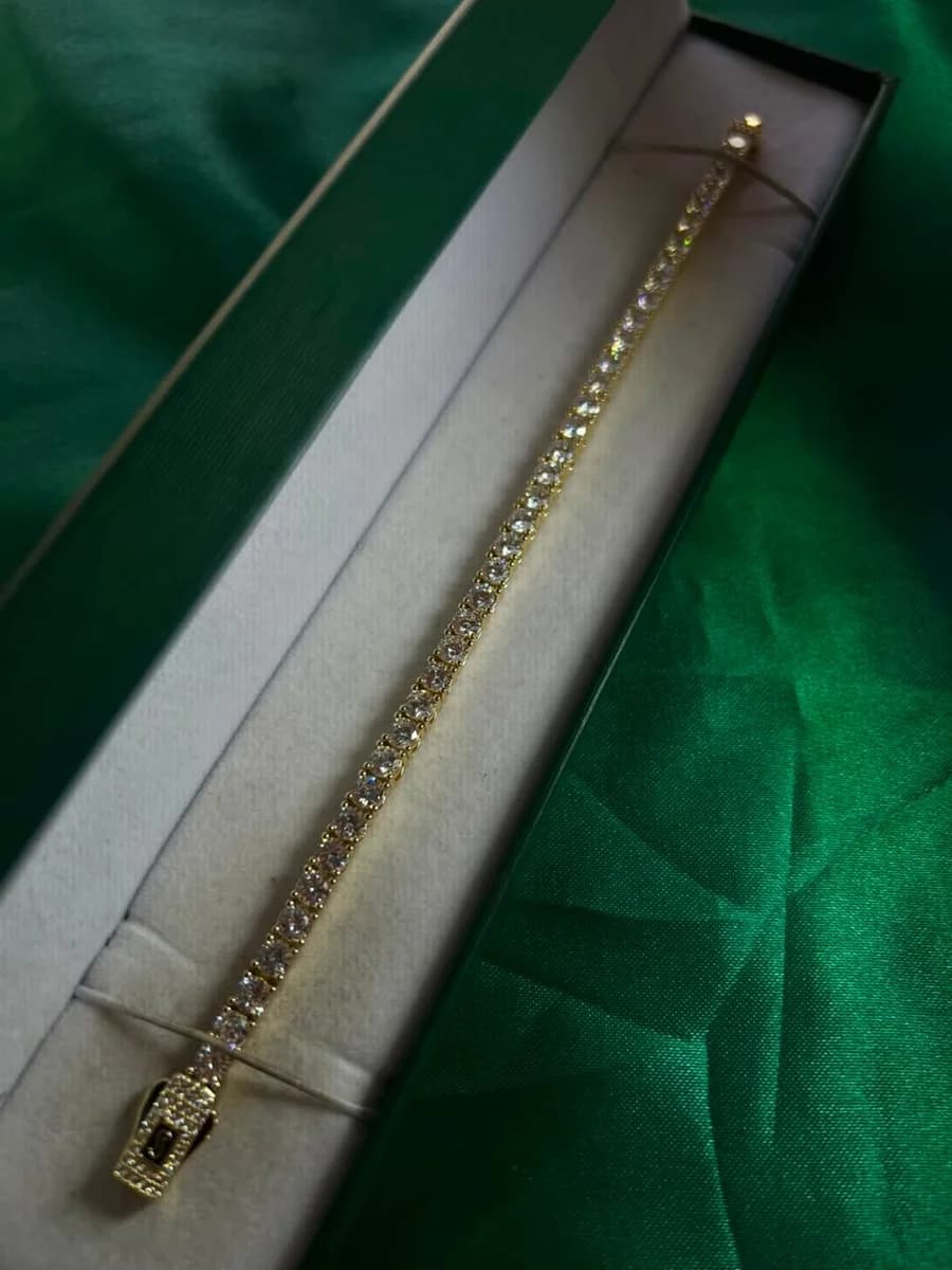 Pulsera Estilo Tennis de Piedra en Chapa de Oro 18k
