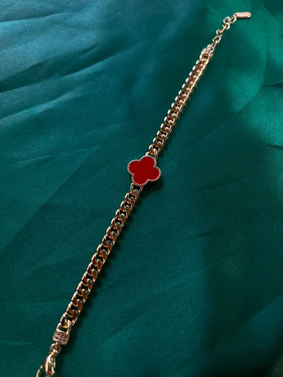 Pulsera Trebol con Eslabon en Chapa de Oro 18k — vista 2