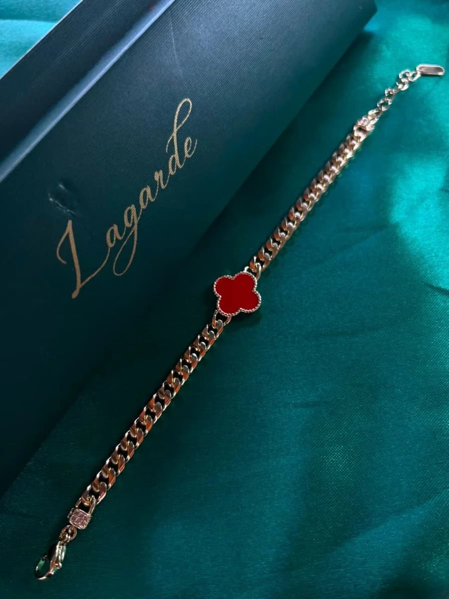 Pulsera Trebol con Eslabon en Chapa de Oro 18k — vista 4