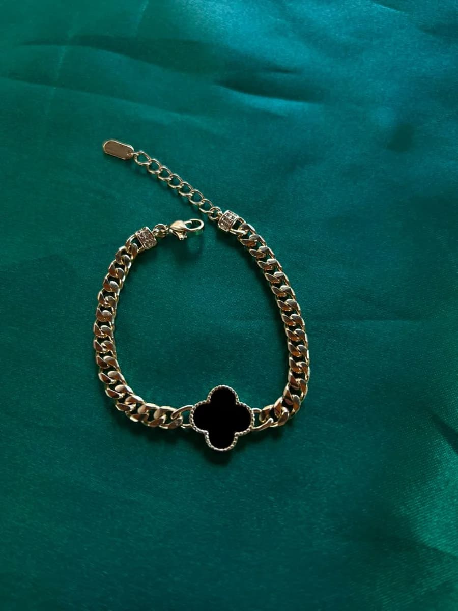 Pulsera Trebol con Eslabon en Chapa de Oro 18k — vista 4