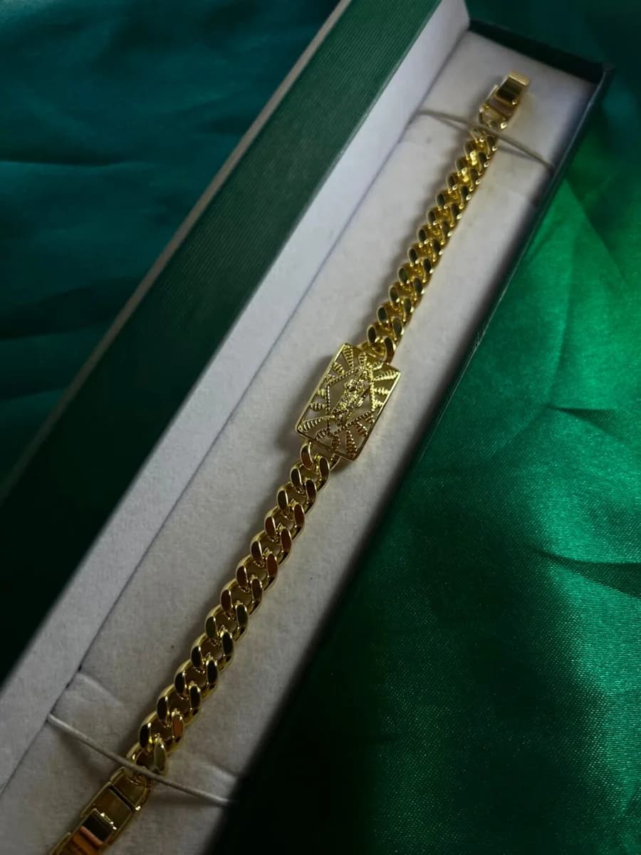 Pulsera Cubana con San Judas Dorada Chapa de Oro 18k — vista 2