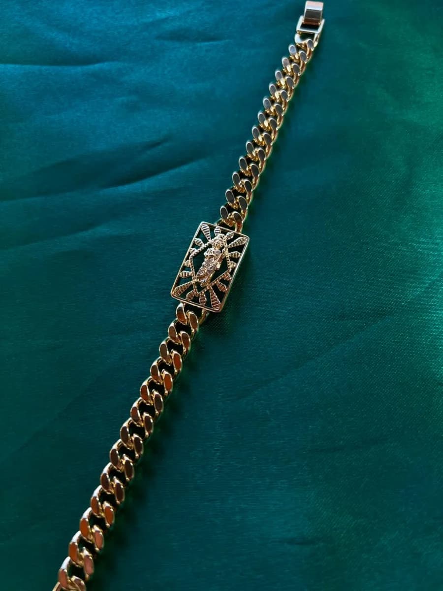 Pulsera Cubana con San Judas Dorada Chapa de Oro 18k — vista 3