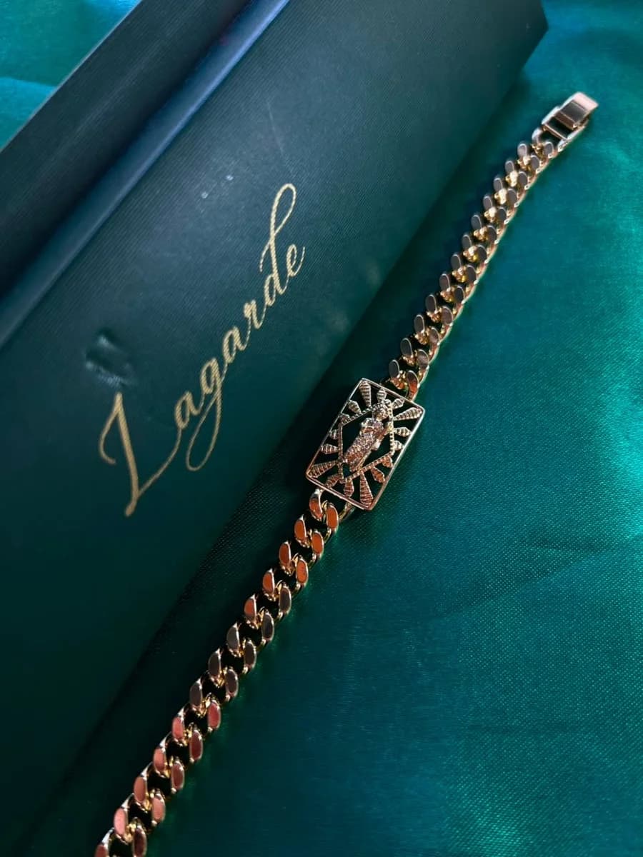 Pulsera Cubana con San Judas Dorada Chapa de Oro 18k — vista 4