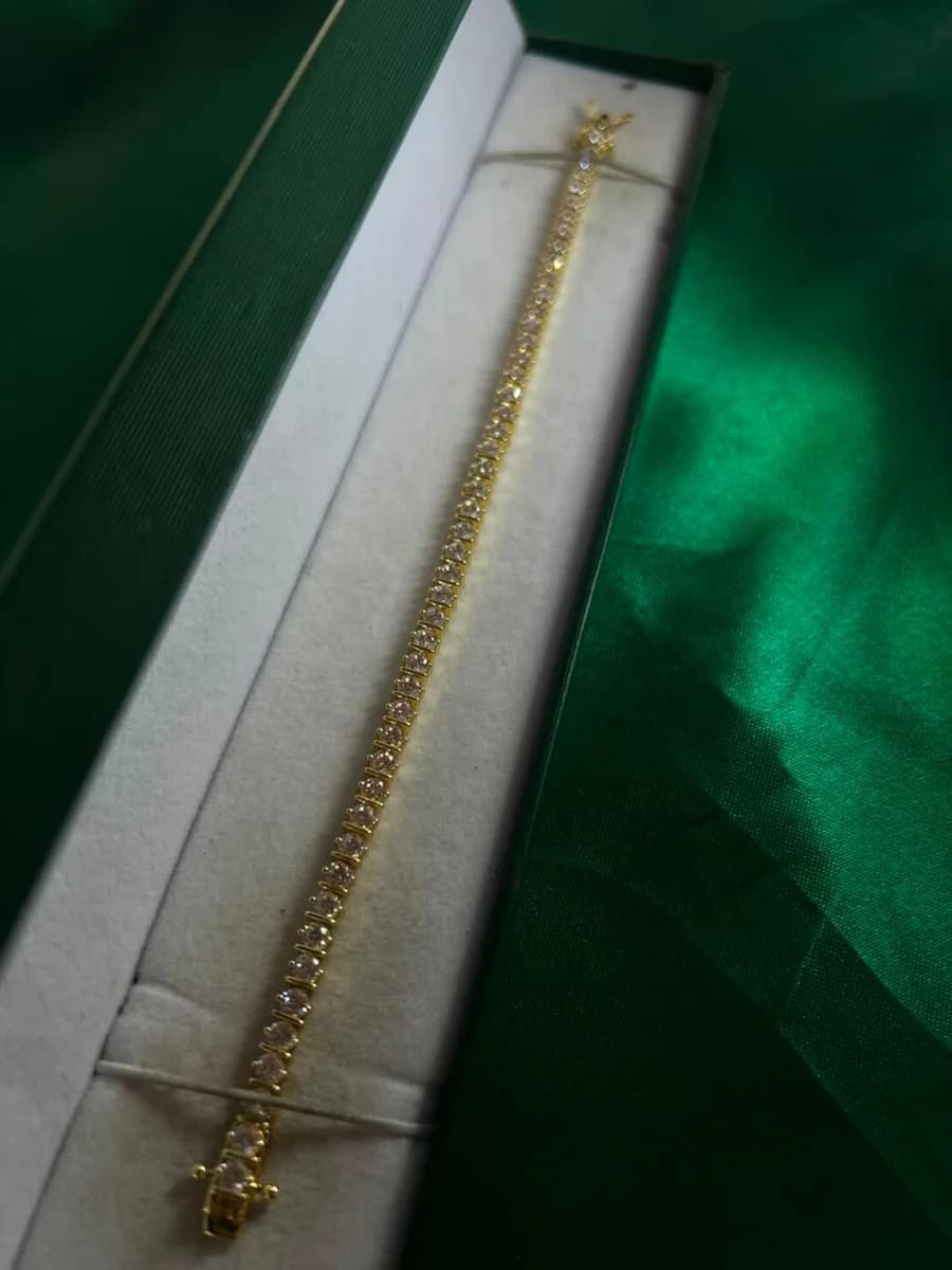 Pulsera Estilo Tennis de Piedra en Chapa de Oro 18k