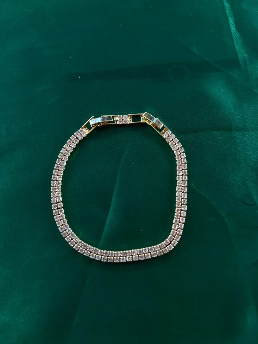 Pulsera Eslabones Cuadrados Brillantes Estilo Monaco Chapa de Oro 18k — vista 3