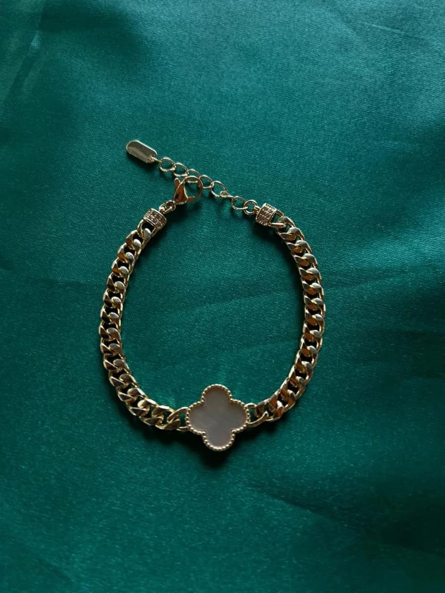 Pulsera Trebol con Eslabon en Chapa de Oro 18k — vista 3