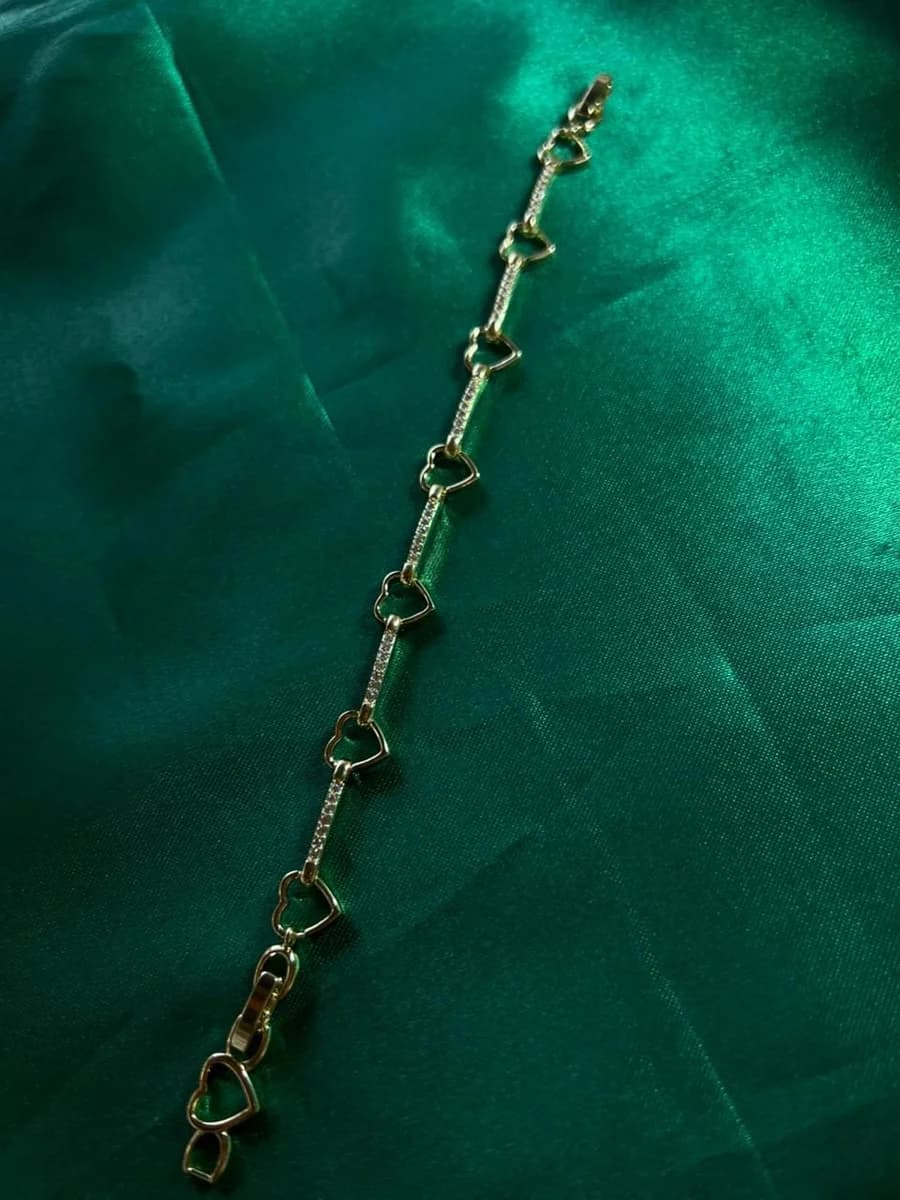 Pulsera Eslabon de Piedras y Corazon en Chapa de Oro 18k — vista 2