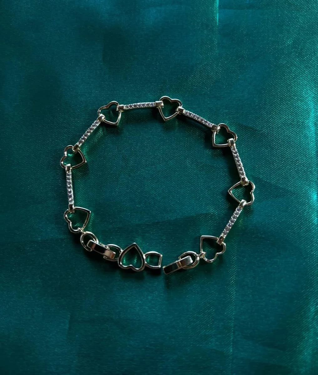 Pulsera Eslabon de Piedras y Corazon en Chapa de Oro 18k — vista 3
