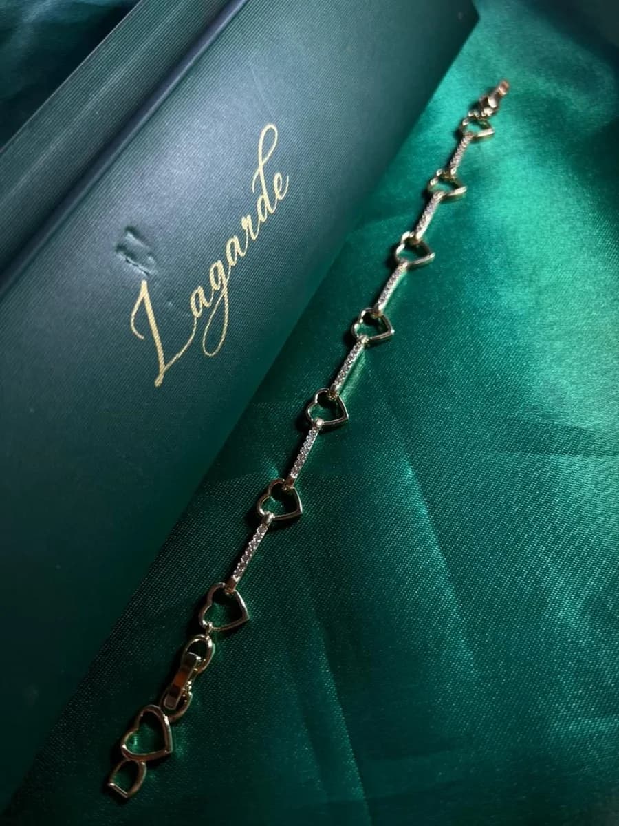 Pulsera Eslabon de Piedras y Corazon en Chapa de Oro 18k — vista 4