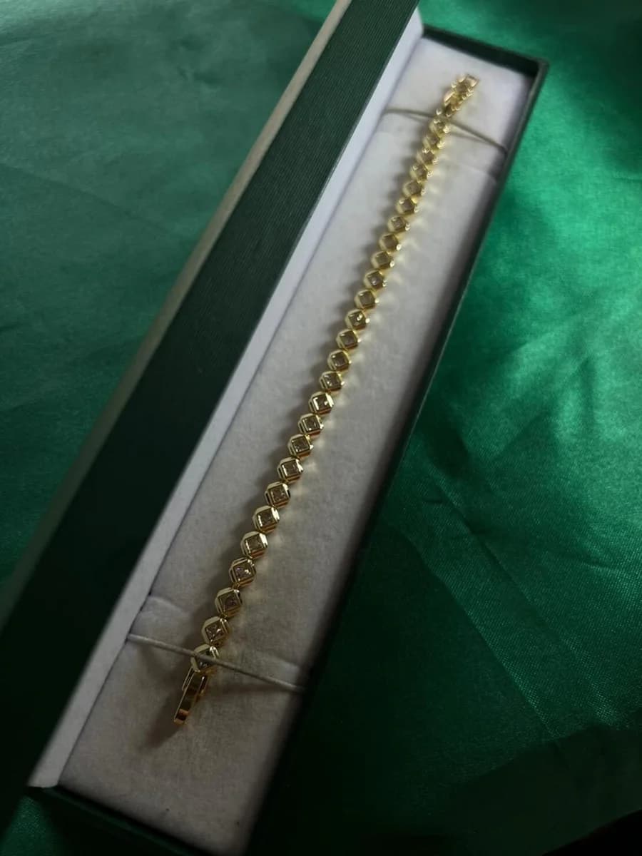 Pulsera Piedra Rombo Biselada en Chapa de Oro 18k