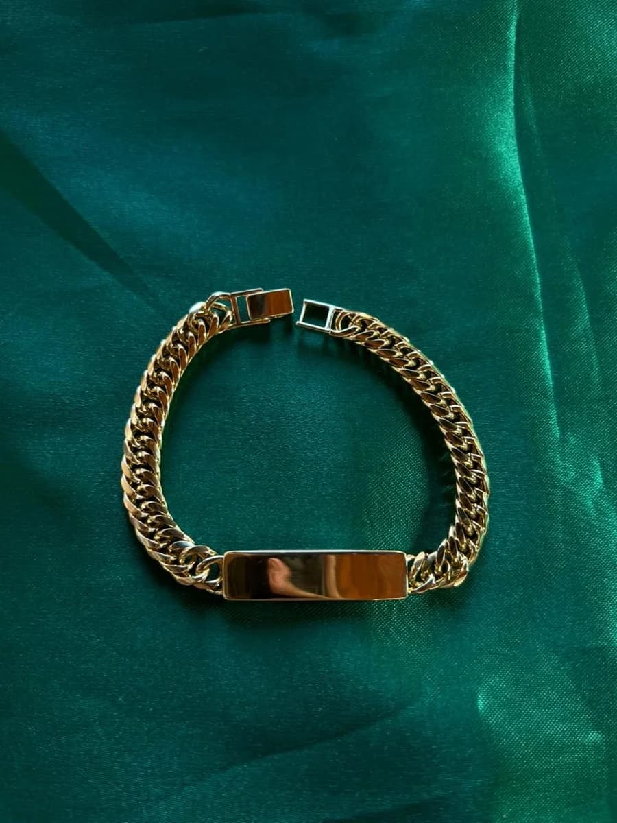 Pulsera Tipo Cubana con Placa en Chapa de Oro 18k — vista 4