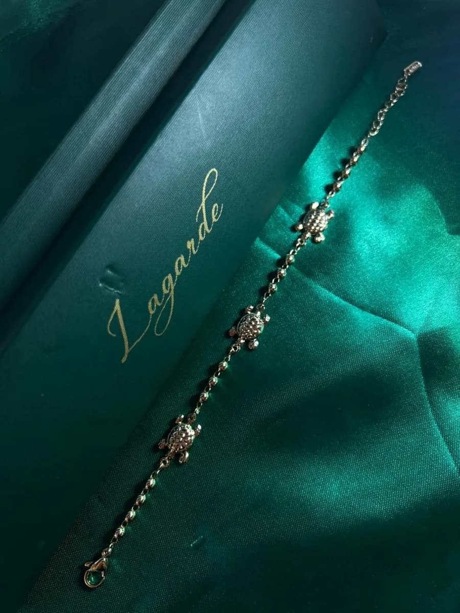 Pulsera Tortugas con Bolitas en Chapa de Oro 18k — vista 2