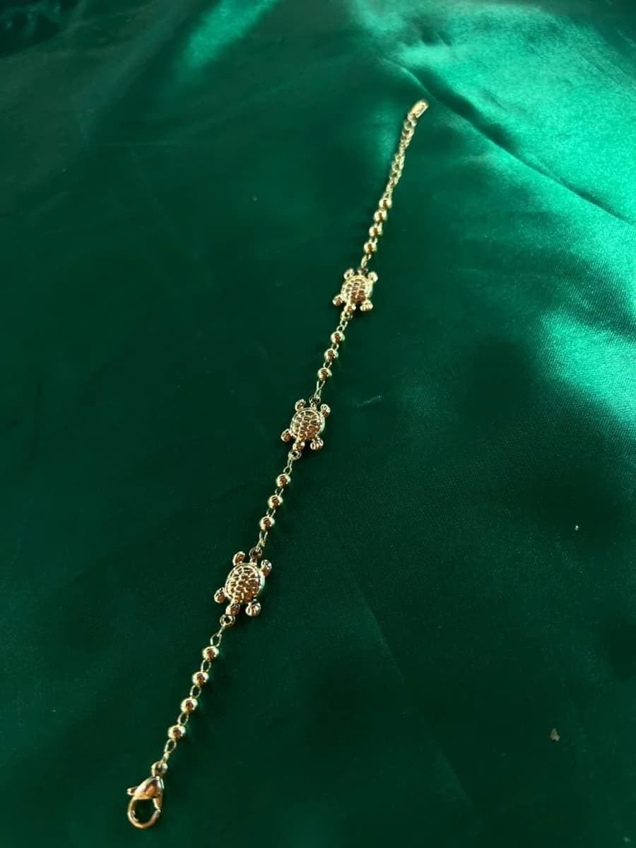 Pulsera Tortugas con Bolitas en Chapa de Oro 18k — vista 3