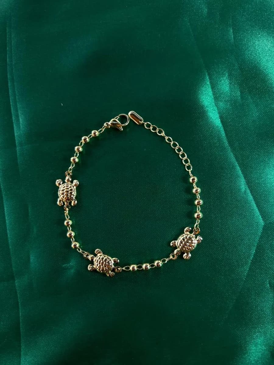 Pulsera Tortugas con Bolitas en Chapa de Oro 18k — vista 4