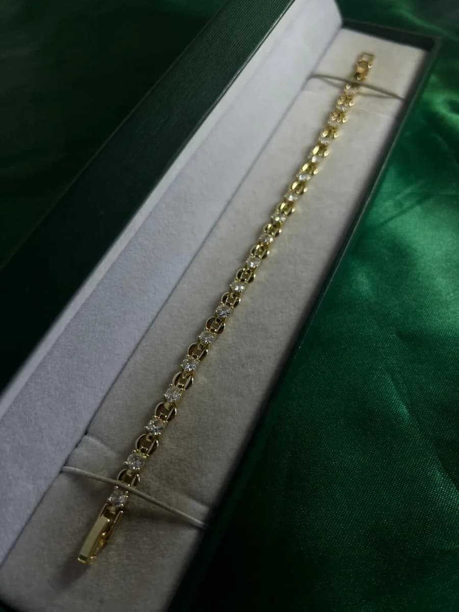Pulsera Eslabones Circulares con Cristales Chapa de Oro 18k
