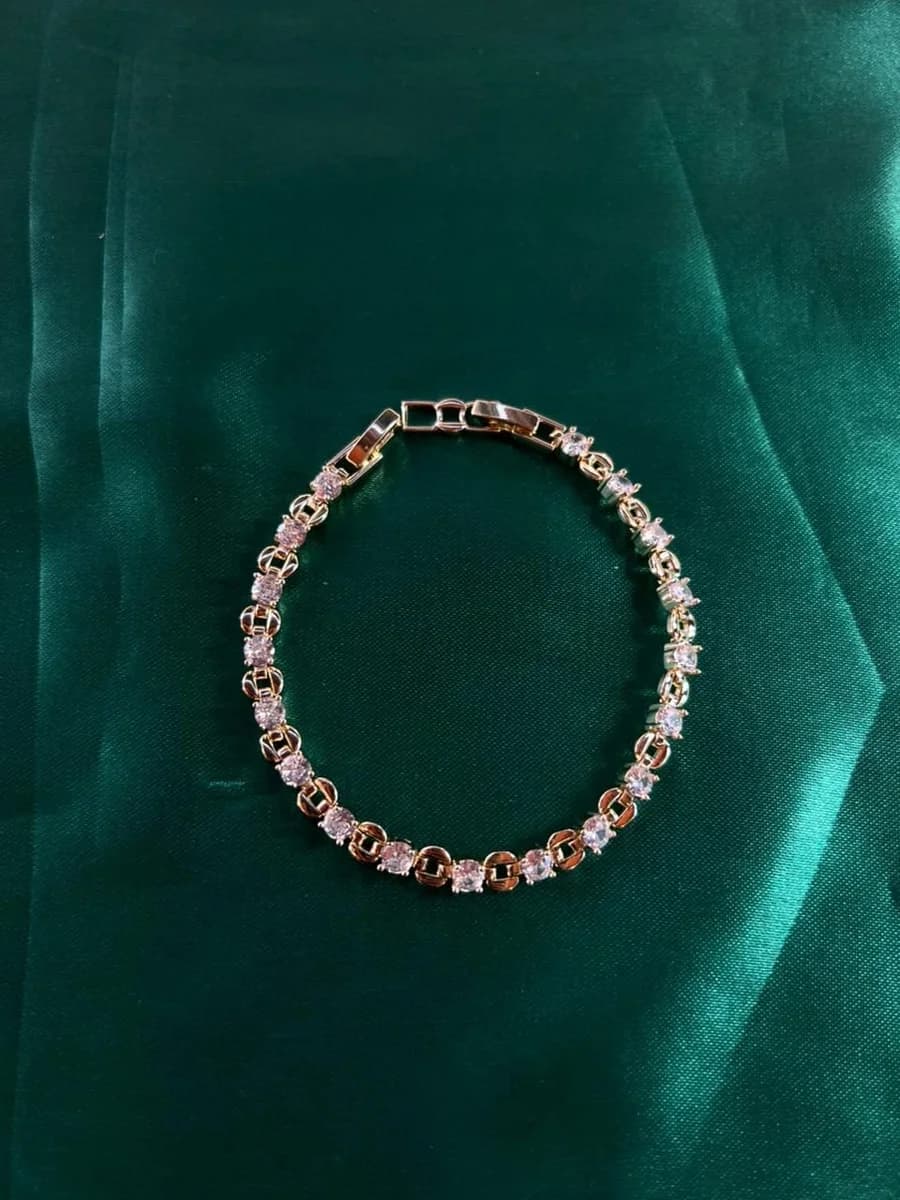 Pulsera Eslabones Circulares con Cristales Chapa de Oro 18k — vista 3