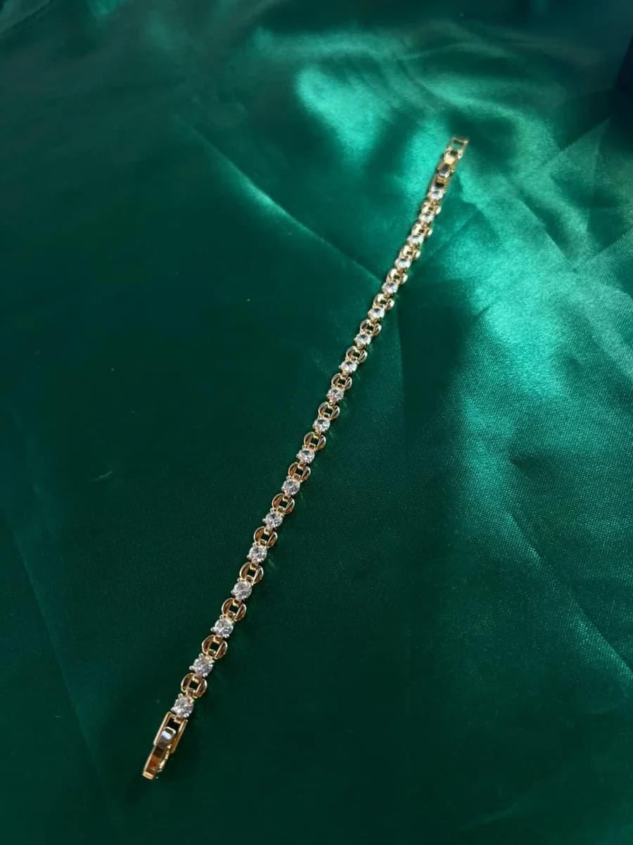 Pulsera Eslabones Circulares con Cristales Chapa de Oro 18k — vista 4