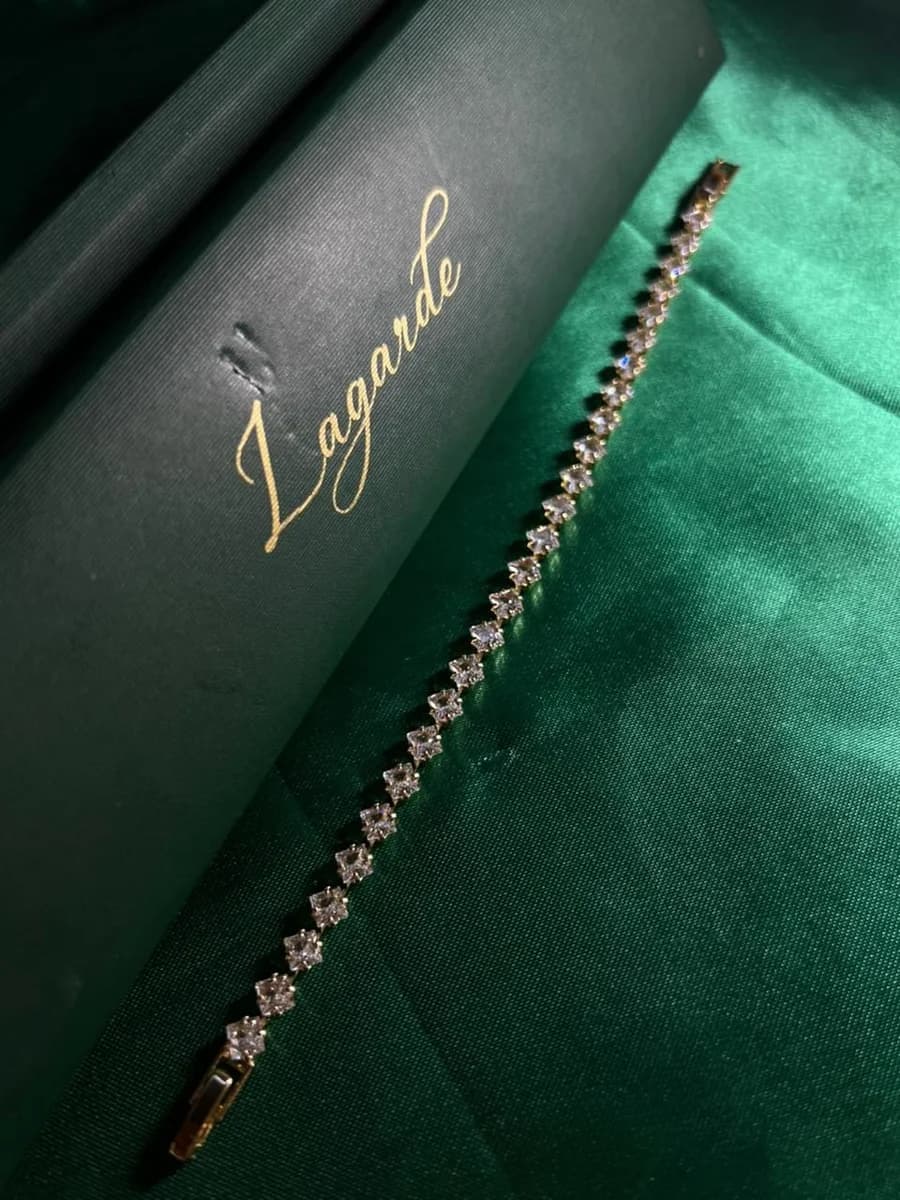 Pulsera Elegante Estilo Tenis con Circonias en Rombo en Chapa de Oro 18k — vista 4