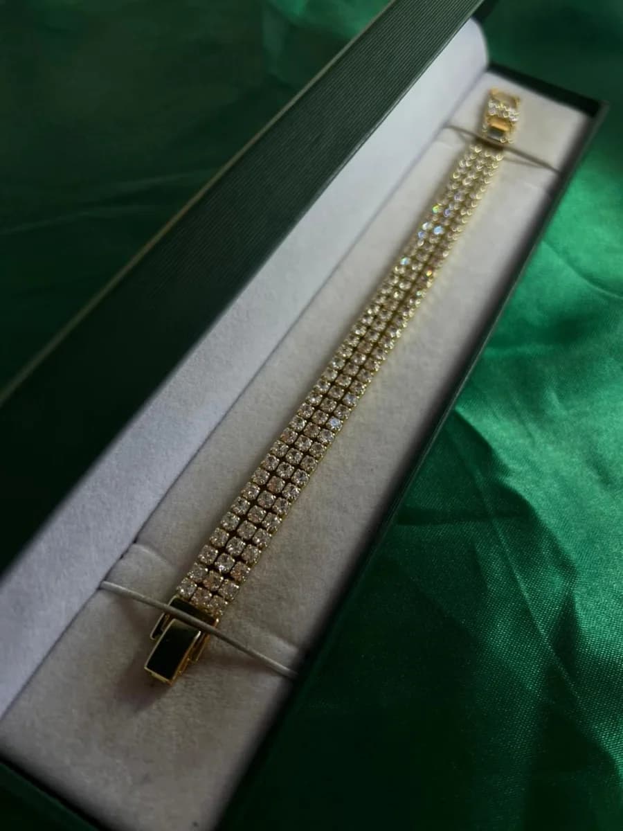 Pulsera Triple Línea con Circonias en Chapa de Oro 18k