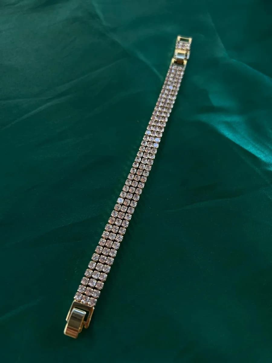Pulsera Triple Línea con Circonias en Chapa de Oro 18k — vista 2