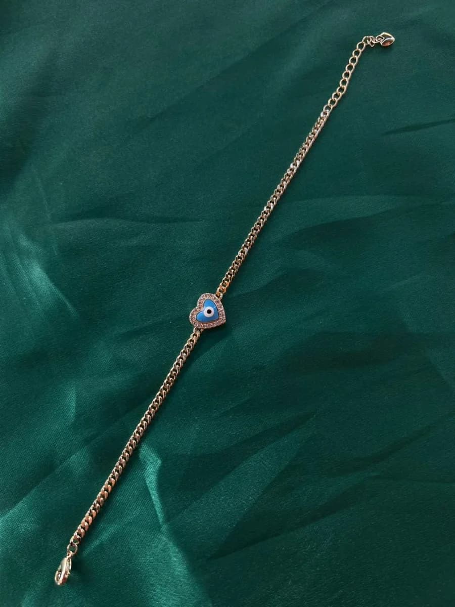 Pulsera Eslabones con Dije Corazón Ojo Turco Chapa de Oro 18k — vista 2