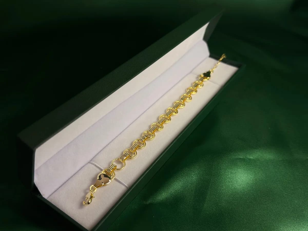 Pulsera Eslabones Redondos Texturizados en Chapa de Oro 18k