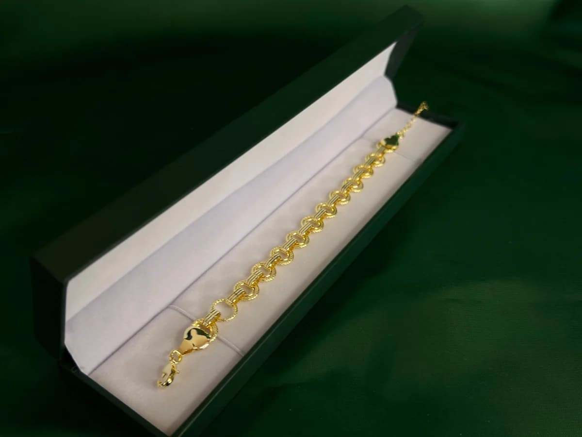 Pulsera Eslabones Redondos Texturizados en Chapa de Oro 18k — vista 3
