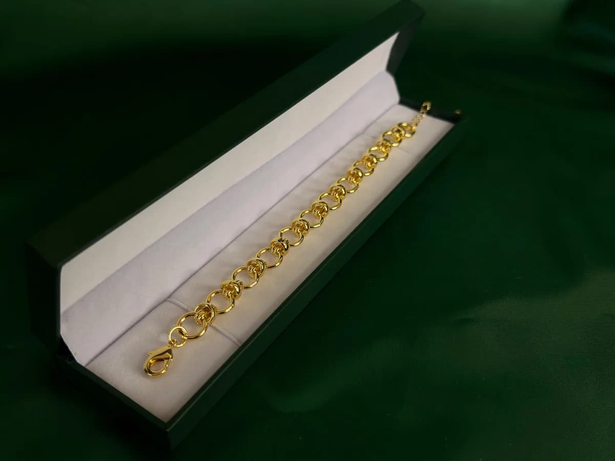 Pulsera Eslabones Redondos Interconectados en Chapa de Oro 18k — vista 3