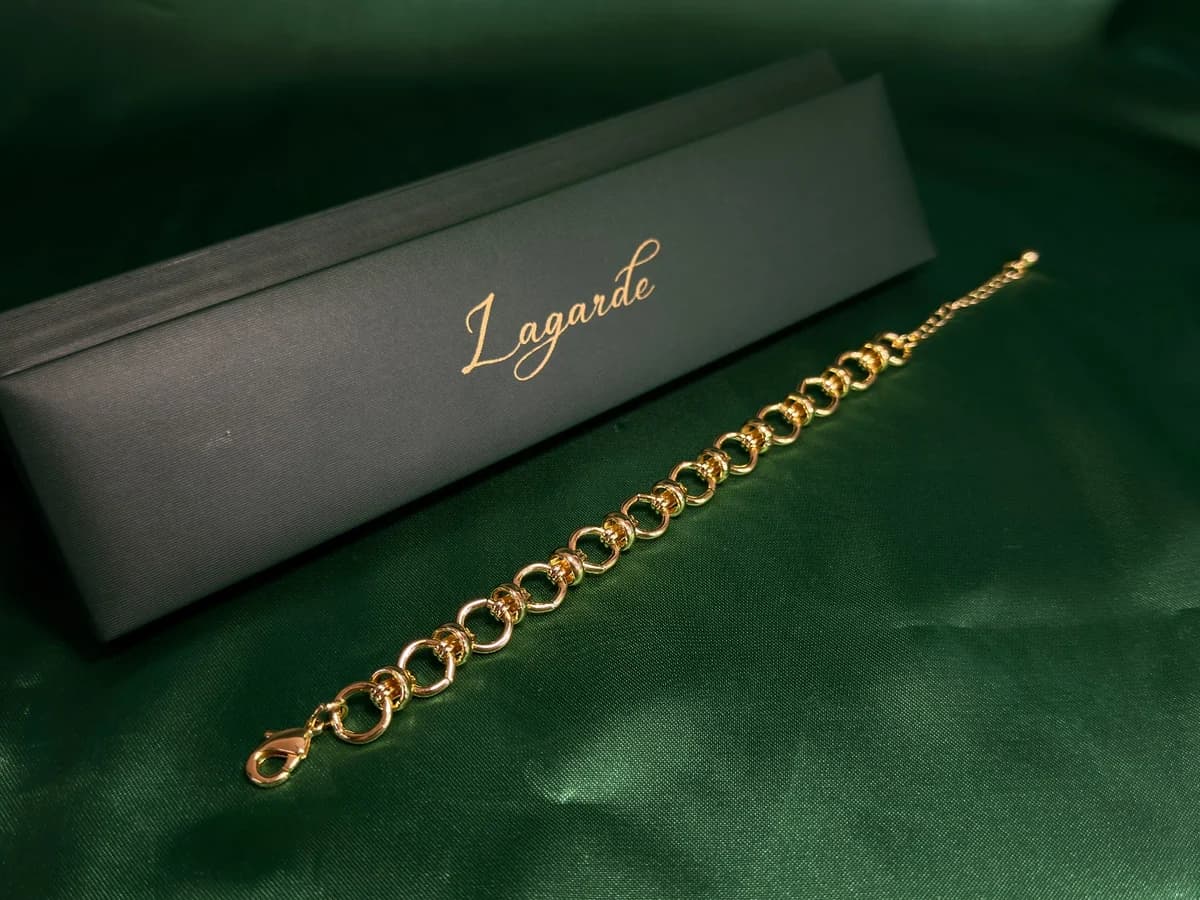 Pulsera Eslabones Redondos Interconectados en Chapa de Oro 18k — vista 4